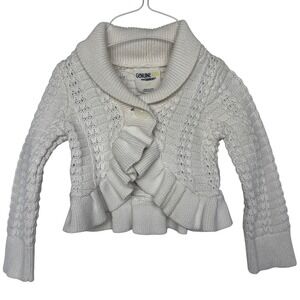 Oshkosh Cream Cable Knit Ruffle Button Cardigan Sweater 2T Cozy HolidayT